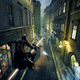 A screenshot from Vampire: The Masquerade - Bloodhunt depicting a character jumping through a dimly-lit street, apparently dodging a bullet.